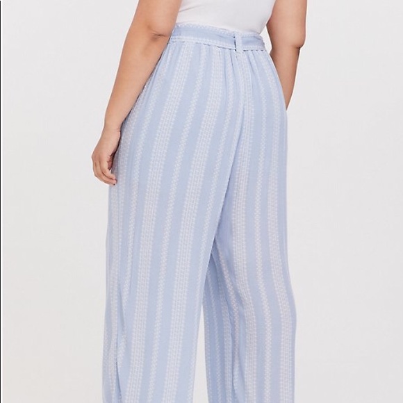 Torrid Light Blue Geo Stripe Gauze Self Tie Wide Leg Pant - Picture 3 of 9
